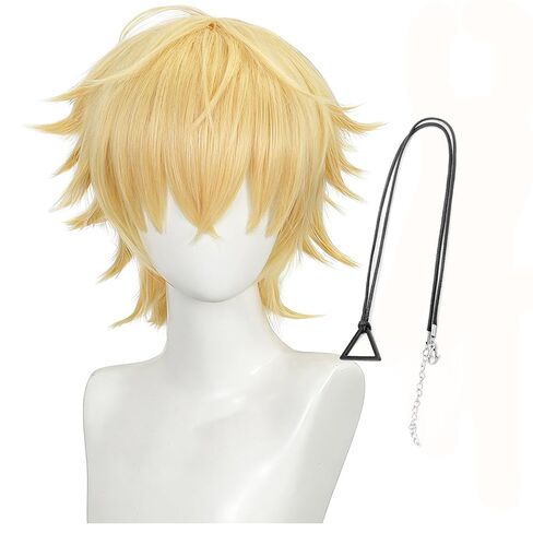 Blonde Anime Wig Denji Short Layered Blonde Wig with Necklace Heat Resistant Synthetic Hair Replacement for Halloween Cosplay Costume Party in Saudi Arabia