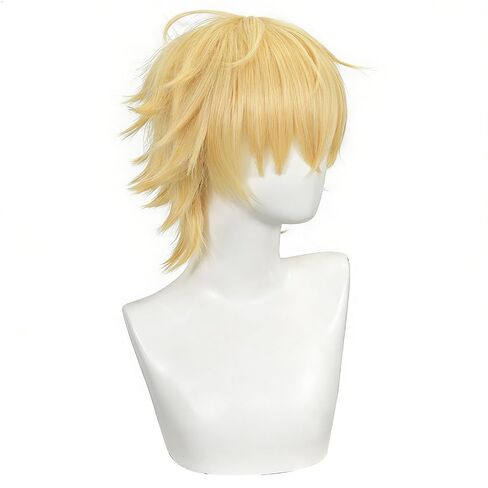 Blonde Anime Wig Denji Short Layered Blonde Wig with Necklace Heat Resistant Synthetic Hair Replacement for Halloween Cosplay Costume Party in Saudi Arabia