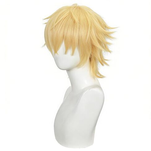 Blonde Anime Wig Denji Short Layered Blonde Wig with Necklace Heat Resistant Synthetic Hair Replacement for Halloween Cosplay Costume Party in Saudi Arabia