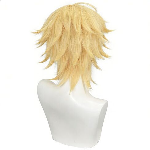 Blonde Anime Wig Denji Short Layered Blonde Wig with Necklace Heat Resistant Synthetic Hair Replacement for Halloween Cosplay Costume Party in Saudi Arabia