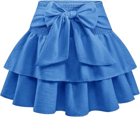 Women's Bow Mini Skirt Flowy High Waisted Ruffle Hem Short Skirts Cute Boho A-Line Layered Beach Skirt in Saudi Arabia