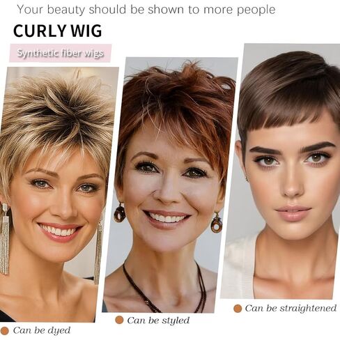 Short Wigs for White Women Bob Brown Pixie Cut Wig Realistic Layered Synthetic Brunette Wig with Bangs for Daily Party (Light brown) in Saudi Arabia