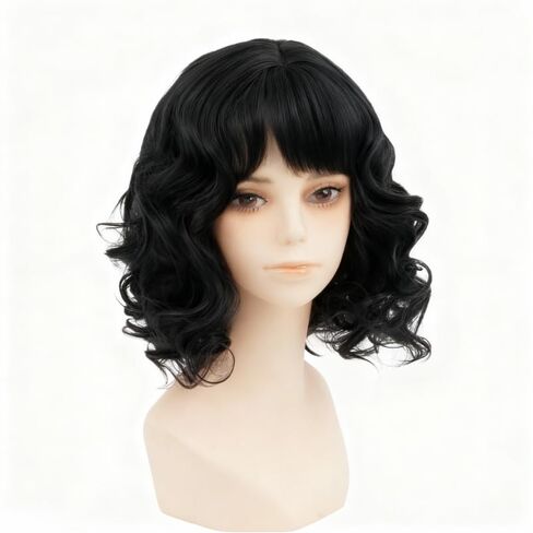 Short Black Curly Wigs for Women Natural Wavy Anime Cosplay Wig 1920s Carnival Halloween Costume Fancy Dress Up Drag Queen Party Flapper Wig in Saudi Arabia