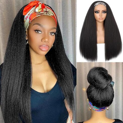 Yaki Straight Headband Wigs for Black Women, Wear And Go Glueless Half Wig Synthetic Soft Highlight Light Kinky Staight wth Headband Attached 4P27 Mix Brown Wig 20 Inch in Saudi Arabia