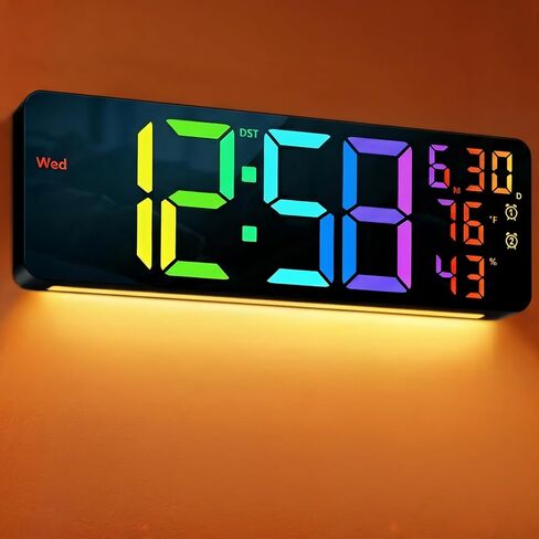 MASHI 17.6" Large Digital Wall Mount Clock, Digital Clock with Remote Control, Alarm, Big LED, 11 RGB Color, DST, Temperature for Living Room Classroom Desk, Bedroom, Decor, Gift for Elderly in Kuwait