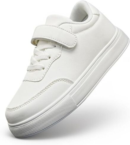 Kids Casual Sneakers, White, Synthetic Leather, Hook-and-Loop Closure, Unisex Children's Athletic Shoes in Saudi Arabia