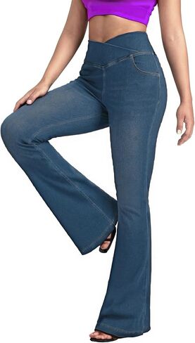 BlueRose Flare Jean for Women,Bell Bottom Jeans for Women Knit Crossover High Waisted Bootcut Jean in Saudi Arabia