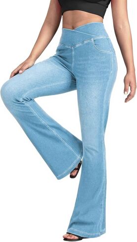 BlueRose Flare Jean for Women,Bell Bottom Jeans for Women Knit Crossover High Waisted Bootcut Jean in Saudi Arabia