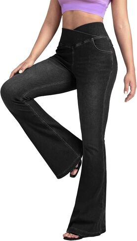 BlueRose Flare Jean for Women,Bell Bottom Jeans for Women Knit Crossover High Waisted Bootcut Jean in Saudi Arabia