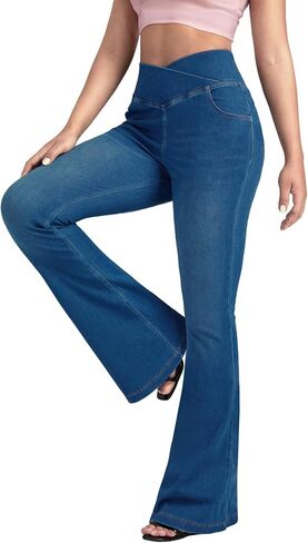 BlueRose Flare Jean for Women,Bell Bottom Jeans for Women Knit Crossover High Waisted Bootcut Jean in Saudi Arabia