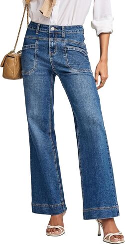 EVALESS Womens Jeans Wide Leg High Waisted Straight Bootcut Jeans Trendy Fall 2026 Zimbaplatinum Stretchy Denim Pants in Kuwait