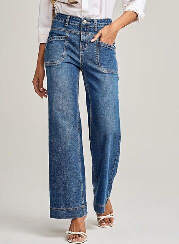 EVALESS Womens Jeans Wide Leg High Waisted Straight Bootcut Jeans Trendy Fall 2026 Zimbaplatinum Stretchy Denim Pants in Kuwait