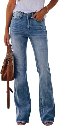 Koinshha Womens High Waisted Jeans Flare Stretch Boyfriend Bootcut Casual Denim Pants in Kuwait