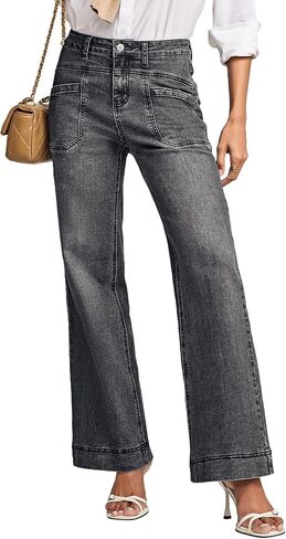 EVALESS Womens Jeans Wide Leg High Waisted Straight Bootcut Jeans Trendy Fall 2026 Zimbaplatinum Stretchy Denim Pants in Kuwait