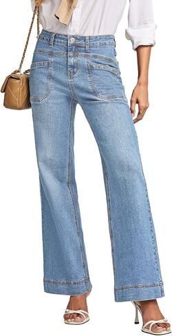 EVALESS Womens Jeans Wide Leg High Waisted Straight Bootcut Jeans Trendy Fall 2026 Zimbaplatinum Stretchy Denim Pants in Kuwait
