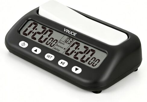 VINJOE Chess Clock Digital Chess Timer Professional for Board Games,Portable Digital Chess Clock & Game Timer with Basic,Bonus,Delay and Positive Time Features Best Gifts for Christmas(Without Battery in Kuwait