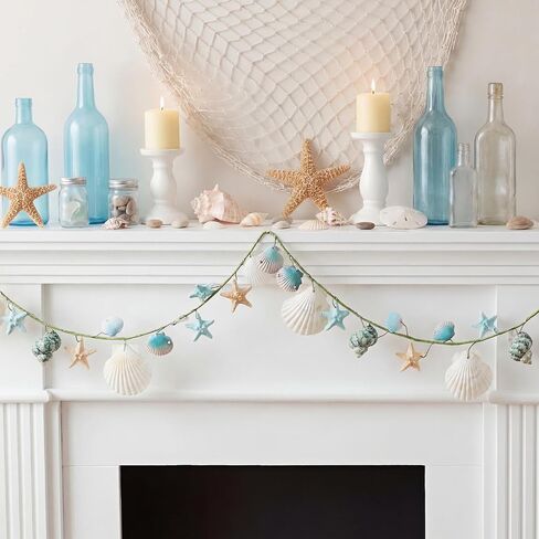 5.58 ft Coastal Decor Shell Garland Beach Mantel Swag Decor Seashell Starfish Centerpiece Garland Conch Beach Decorations for Table Wall Bedroom Home Dining Doorway Weddings in Saudi Arabia