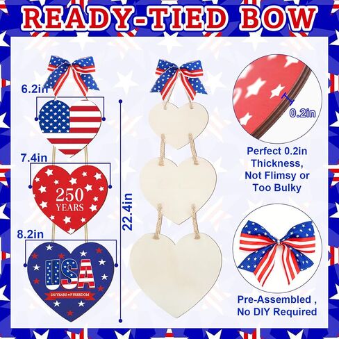 4th of July Decoration Door Wreath for Front Door Sign Heart Wall Signs, Wooden 250th Anniversary Decoration Heart Patriotic Independence Wreath Door Home Wall Decor in Saudi Arabia