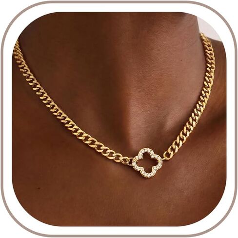 Chunky Gold Necklace for Women, 14K Gold Plated Cuban Link Chain Statement Choker with Pendant, Trendy Non Tarnish Hypoallergenic Jewelry Gift for Women in Saudi Arabia