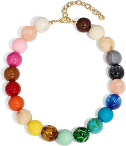 Colorful Beaded Necklace for Women, Stainless Steel Adjustable Chunky Acrylic Ball Necklace, Non Tarnish Vibrant Statement Jewelry, Summer Gift for Her in Saudi Arabia