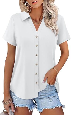 TICTICMISS Womens Short Sleeve Button Down Shirts Dressy Casual Summer Tops Trendy Business Polo Shirts in Kuwait