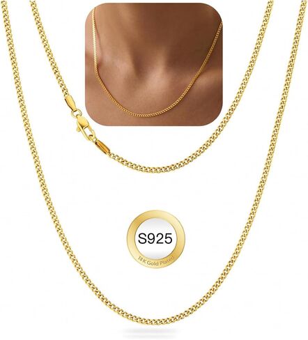 925 Sterling Silver Cuban Chain Necklace for Women, 1.5mm/2mm Curb Thin Chains Jewelery Gifts 14 16 18 20 22 24 Inch in Saudi Arabia