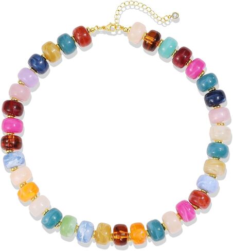 Colorful Beaded Necklace for Women Chunky Resin Beads Choker Necklaces Boho Statement Necklace Summer Vacation Y2K Jewelry in Kuwait