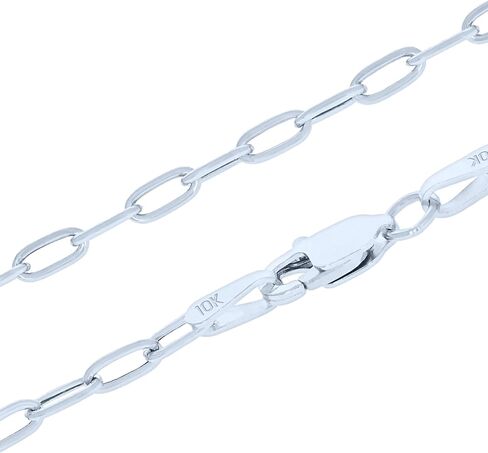 Nuragold 10k Real White Gold Paperclip 2mm Elongated Cable Link Necklace (16"-24") Dainty Italian Jewelry for Men & Women in Kuwait
