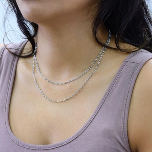 Nuragold 10k Real White Gold Paperclip 2mm Elongated Cable Link Necklace (16"-24") Dainty Italian Jewelry for Men & Women in Kuwait