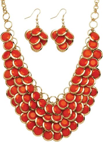 PalmBeach Goldtone Round Orange Lucite Bib Necklace and Drop Earring Set, 18 inches plus 3 inch extension in Kuwait