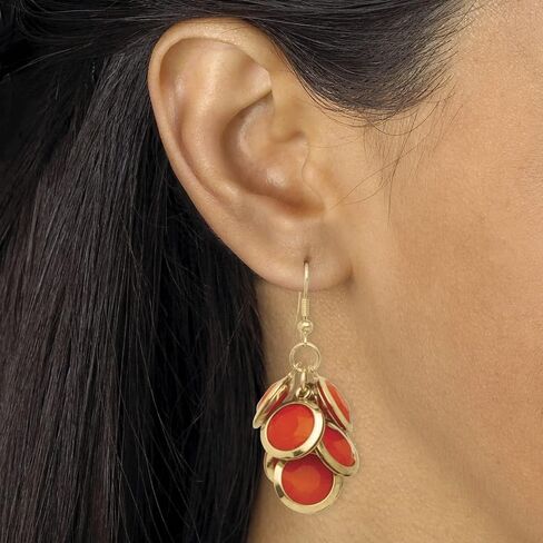 PalmBeach Goldtone Round Orange Lucite Bib Necklace and Drop Earring Set, 18 inches plus 3 inch extension in Kuwait