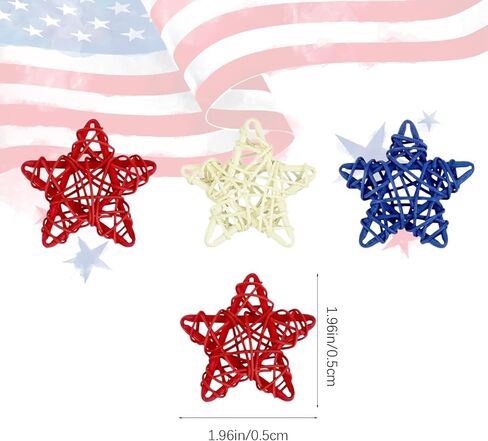 4th of July Wicker Rattan Star Decor Set - 24 Pcs Red White Blue Handmade Rattan Stars, Independence Day DIY Craft Supplies for Home Table Decor, Vase Bowl Filler Party Decoration in Saudi Arabia