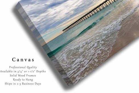 Pensacola Beach Pier Canvas Wall Art | Florida Gulf Coast Fishing Emerald Seascape Coastal Ocean Travel Landscape Gallery Wrap Photography Decor (12" x 18", .75" Depth) in Saudi Arabia