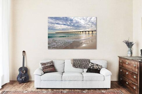 Pensacola Beach Pier Canvas Wall Art | Florida Gulf Coast Fishing Emerald Seascape Coastal Ocean Travel Landscape Gallery Wrap Photography Decor (12" x 18", .75" Depth) in Saudi Arabia