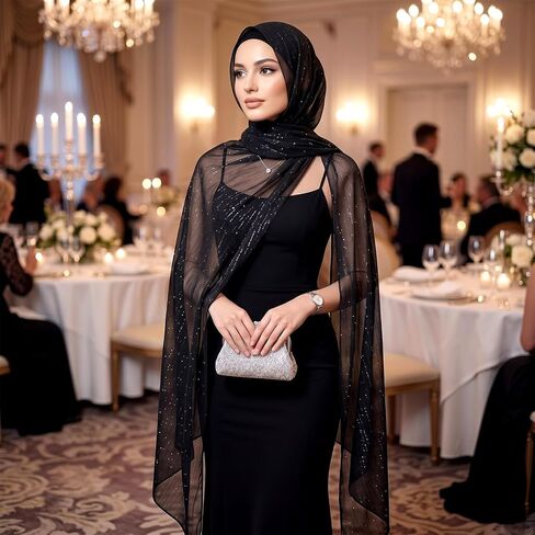 Sucrain Women Sequin Shawl Wraps Sheer Chiffon Shawl Sparkly Rhinestones Soft Scarf for Evening Dresses Banquets Wedding in Saudi Arabia