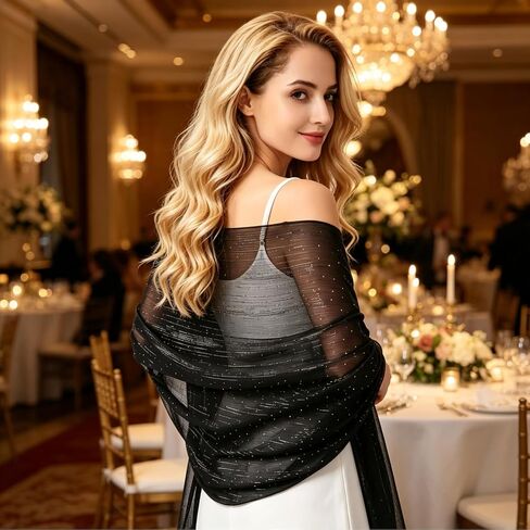 Sucrain Women Sequin Shawl Wraps Sheer Chiffon Shawl Sparkly Rhinestones Soft Scarf for Evening Dresses Banquets Wedding in Saudi Arabia