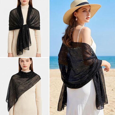 Sucrain Women Sequin Shawl Wraps Sheer Chiffon Shawl Sparkly Rhinestones Soft Scarf for Evening Dresses Banquets Wedding in Saudi Arabia