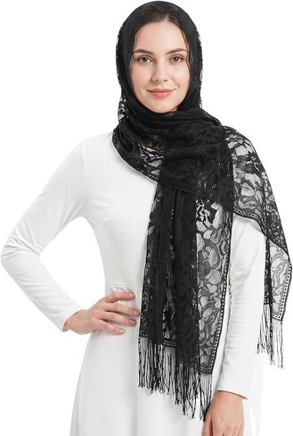 شالات وأغطية الباشمينا من الدانتيل للنساء من Jmkcoz لفساتين السهرة ووشاح شال الزفاف وحجاب الكنيسة in Kuwait