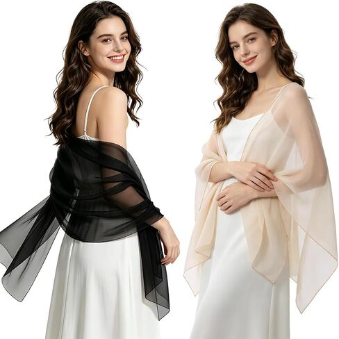 BSRGMS 2pcs Women's Chiffon Shawls and Wraps for Evening Dresses, Shawl Wraps for Women, Wedding Bridal Scarf（Light Black/Champagne） in Saudi Arabia