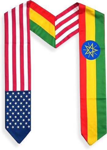 USA And Ethiopia Flag Graduation Stole,Satin Embroidery Graduation Sash for International Students,72 Inch Length. in Saudi Arabia