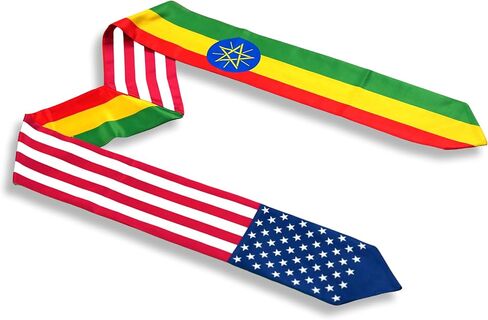 USA And Ethiopia Flag Graduation Stole,Satin Embroidery Graduation Sash for International Students,72 Inch Length. in Saudi Arabia
