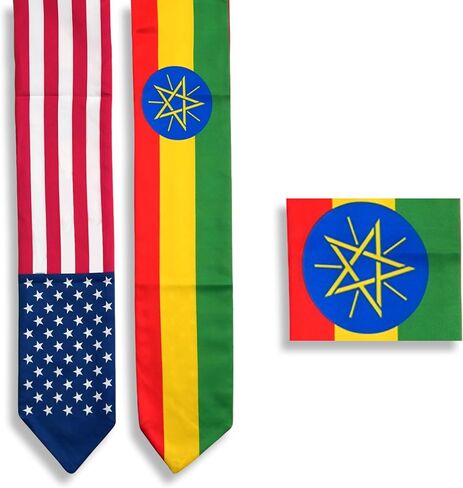 USA And Ethiopia Flag Graduation Stole,Satin Embroidery Graduation Sash for International Students,72 Inch Length. in Saudi Arabia