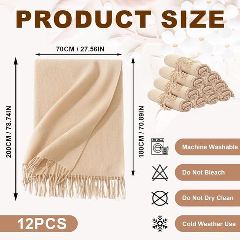 12pcs Shawls with Fringes Bulk Wedding Scarf Shawl for Guests Wedding Favor Bridal Shawls Gift Outdoor in Saudi Arabia