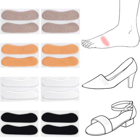 8 Pairs Sandal Strap Cushion Strips, 4 Colors Self-Adhesive Heel Liners Anti-Slip Heel Strap Cushion Pads for Shoes Too Big Slipping Rubbing (Clear, Yellow, Black, Gray) in Saudi Arabia