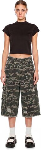 Aelfric Eden Camo Cargo Baggy Denim Shorts Distressed Paint Splatter Ripped Jean Shorts Unisex Loose Straight Jorts in Kuwait