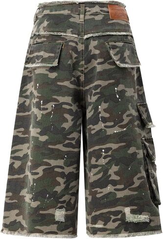 Aelfric Eden Camo Cargo Baggy Denim Shorts Distressed Paint Splatter Ripped Jean Shorts Unisex Loose Straight Jorts in Kuwait