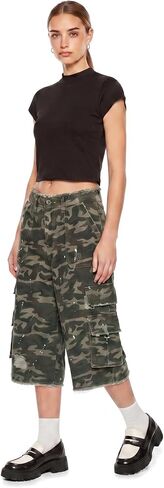 Aelfric Eden Camo Cargo Baggy Denim Shorts Distressed Paint Splatter Ripped Jean Shorts Unisex Loose Straight Jorts in Kuwait