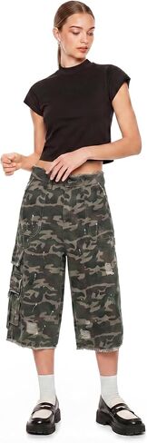 Aelfric Eden Camo Cargo Baggy Denim Shorts Distressed Paint Splatter Ripped Jean Shorts Unisex Loose Straight Jorts in Kuwait
