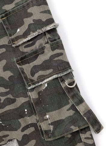 Aelfric Eden Camo Cargo Baggy Denim Shorts Distressed Paint Splatter Ripped Jean Shorts Unisex Loose Straight Jorts in Kuwait