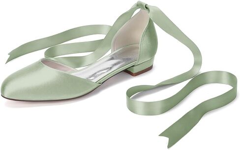 Women's Ribbon Tie Wedding Flats 0.8" Satin Comfortable Closed Toe Ballet Flats for Bride Round Toe Party Dress Pumps Shoes 6688-01 in Saudi Arabia